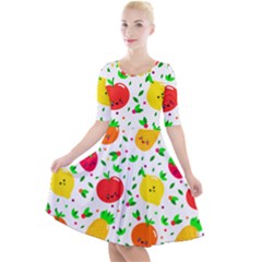 Pattern Fruits Orange Green Quarter Sleeve A-line Dress