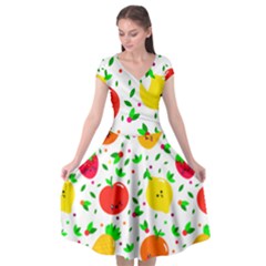 Pattern Fruits Orange Green Cap Sleeve Wrap Front Dress