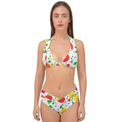 Pattern Fruits Orange Green Double Strap Halter Bikini Set