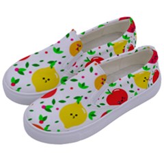 Pattern Fruits Orange Green Kids  Canvas Slip Ons by HermanTelo