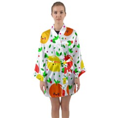 Pattern Fruits Orange Green Long Sleeve Kimono Robe