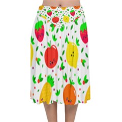 Pattern Fruits Orange Green Velvet Flared Midi Skirt by HermanTelo