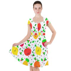 Pattern Fruits Orange Green Cap Sleeve Midi Dress