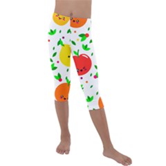 Pattern Fruits Orange Green Kids  Lightweight Velour Capri Leggings 