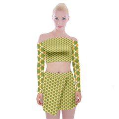 Pattern Halloween Pumpkin Color Green Off Shoulder Top With Mini Skirt Set