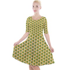 Pattern Halloween Pumpkin Color Green Quarter Sleeve A-line Dress by HermanTelo