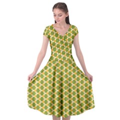 Pattern Halloween Pumpkin Color Green Cap Sleeve Wrap Front Dress