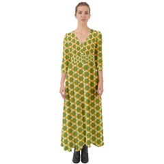 Pattern Halloween Pumpkin Color Green Button Up Boho Maxi Dress by HermanTelo