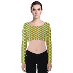 Pattern Halloween Pumpkin Color Green Velvet Long Sleeve Crop Top by HermanTelo