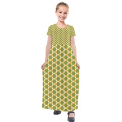 Pattern Halloween Pumpkin Color Green Kids  Short Sleeve Maxi Dress by HermanTelo