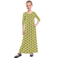 Pattern Halloween Pumpkin Color Green Kids  Quarter Sleeve Maxi Dress by HermanTelo