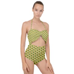 Pattern Halloween Pumpkin Color Green Scallop Top Cut Out Swimsuit