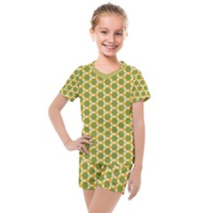 Pattern Halloween Pumpkin Color Green Kids  Mesh Tee And Shorts Set