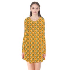 Pattern Halloween Pumpkin Color Leaf Long Sleeve V-neck Flare Dress by HermanTelo