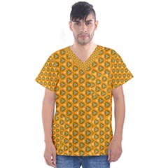 Pattern Halloween Pumpkin Color Leaf Men s V-neck Scrub Top