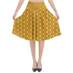 Pattern Halloween Pumpkin Color Leaf Flared Midi Skirt by HermanTelo