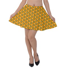 Pattern Halloween Pumpkin Color Leaf Velvet Skater Skirt by HermanTelo