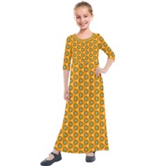 Pattern Halloween Pumpkin Color Leaf Kids  Quarter Sleeve Maxi Dress by HermanTelo