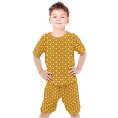 Pattern Halloween Pumpkin Color Leaf Kids  Tee And Shorts Set