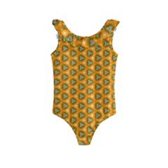 Pattern Halloween Pumpkin Color Leaf Kids  Frill Swimsuit