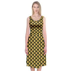 Pattern Halloween Pumpkin Color Yellow Midi Sleeveless Dress by HermanTelo