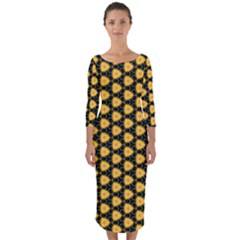 Pattern Halloween Pumpkin Color Yellow Quarter Sleeve Midi Bodycon Dress by HermanTelo