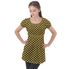 Pattern Halloween Pumpkin Color Yellow Puff Sleeve Tunic Top by HermanTelo