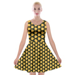 Pattern Halloween Pumpkin Color Yellow Velvet Skater Dress by HermanTelo