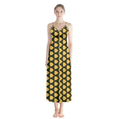 Pattern Halloween Pumpkin Color Yellow Button Up Chiffon Maxi Dress