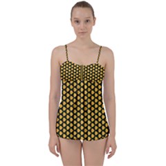 Pattern Halloween Pumpkin Color Yellow Babydoll Tankini Set