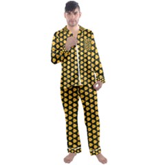 Pattern Halloween Pumpkin Color Yellow Men s Satin Pajamas Long Pants Set by HermanTelo