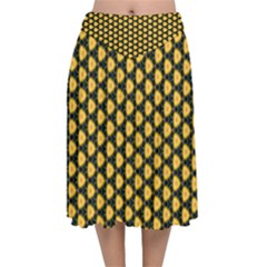 Pattern Halloween Pumpkin Color Yellow Velvet Flared Midi Skirt