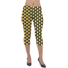 Pattern Halloween Pumpkin Color Yellow Lightweight Velour Capri Leggings  by HermanTelo