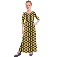 Pattern Halloween Pumpkin Color Yellow Kids  Quarter Sleeve Maxi Dress by HermanTelo