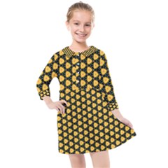 Pattern Halloween Pumpkin Color Yellow Kids  Quarter Sleeve Shirt Dress