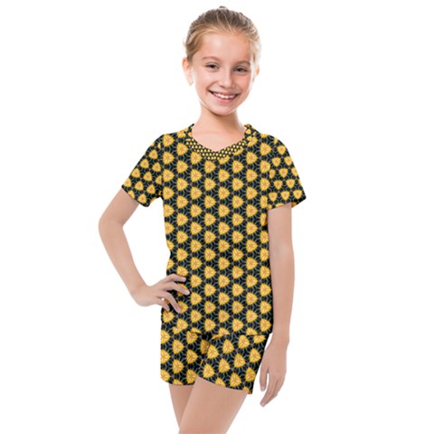 Pattern Halloween Pumpkin Color Yellow Kids  Mesh Tee And Shorts Set by HermanTelo