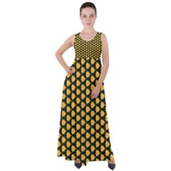 Pattern Halloween Pumpkin Color Yellow Empire Waist Velour Maxi Dress by HermanTelo