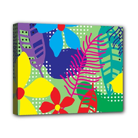 Pattern Leaf Polka Floral Canvas 10  X 8  (stretched)