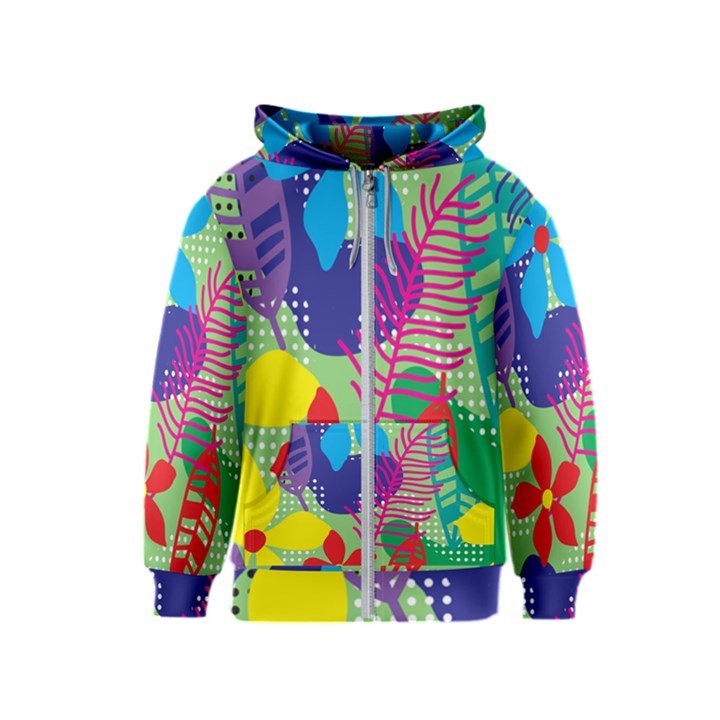 Pattern Leaf Polka Floral Kids  Zipper Hoodie