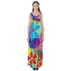 Pattern Leaf Polka Floral Empire Waist Maxi Dress