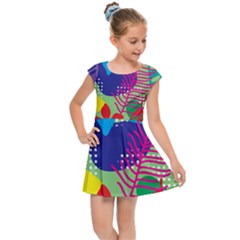 Pattern Leaf Polka Floral Kids  Cap Sleeve Dress