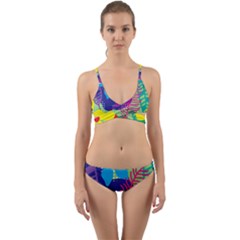 Pattern Leaf Polka Floral Wrap Around Bikini Set