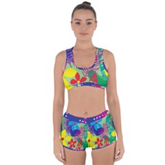 Pattern Leaf Polka Floral Racerback Boyleg Bikini Set