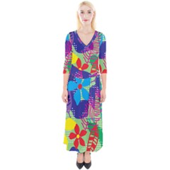 Pattern Leaf Polka Floral Quarter Sleeve Wrap Maxi Dress