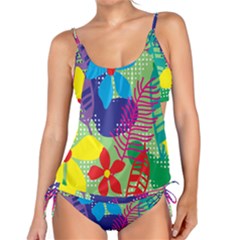 Pattern Leaf Polka Floral Tankini Set by HermanTelo