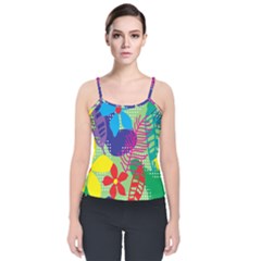 Pattern Leaf Polka Floral Velvet Spaghetti Strap Top