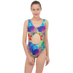 Pattern Leaf Polka Floral Center Cut Out Swimsuit