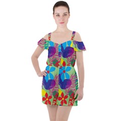 Pattern Leaf Polka Floral Ruffle Cut Out Chiffon Playsuit