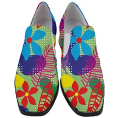 Pattern Leaf Polka Floral Slip On Heel Loafers by HermanTelo