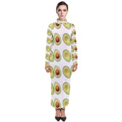 Pattern Avocado Green Fruit Turtleneck Maxi Dress